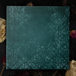 Glimmery Teal Grunge   Rich Dark Green Glam Damask Ceramic Tile