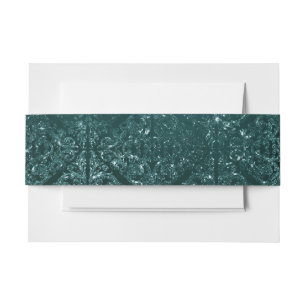 Glimmery Teal Grunge   Rich Dark Green Glam Damask Invitation Belly Band