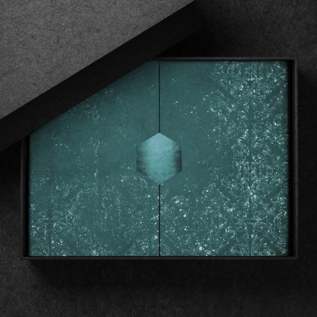 Glimmery Teal Grunge | Rich Dark Green Glam Damask Tissue Paper (Creator Uploaded)