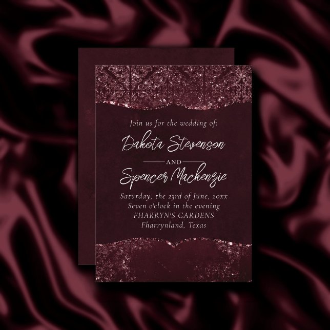Glimmery Wine Grunge | Sangria Bordeaux Damask Invitation (Creator Uploaded)