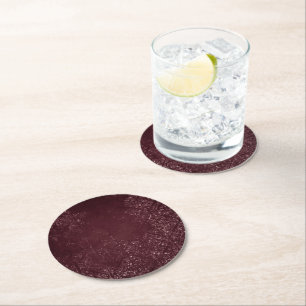 Glimmery Wine Grunge   Sangria Bordeaux Damask Round Paper Coaster