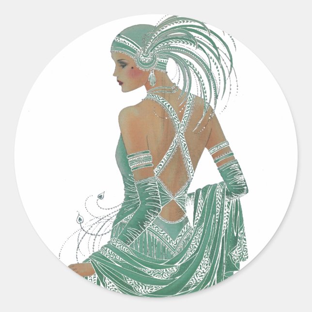 Glimpse of Elegance: Green Backless Dress Design Classic Round Sticker (Front)