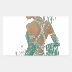Glimpse of Elegance: Green Backless Dress Design Rectangular Sticker