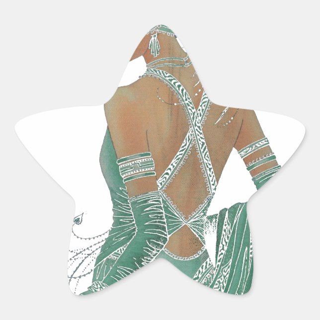 Glimpse of Elegance: Green Backless Dress Design Star Sticker (Front)