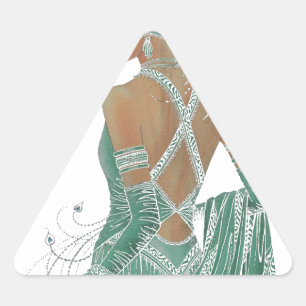 Glimpse of Elegance: Green Backless Dress Design Triangle Sticker