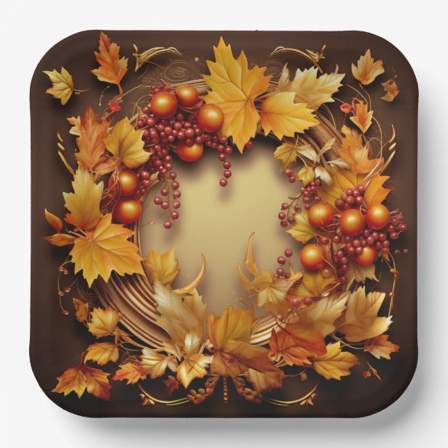 Glimpses of Autumn: Wreath Harvest Paper Plate (Front)