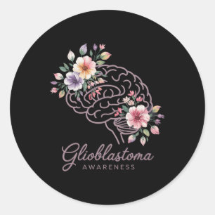 Glioblastoma Awareness Floral Brain Support Design Classic Round Sticker