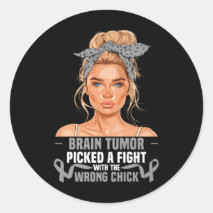 Glioblastoma Awareness Month Women Fighter Brain T Classic Round Sticker