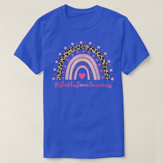 Glioblastoma Awareness Pink Heart Leopard Rainbow  T-Shirt (Design Front)