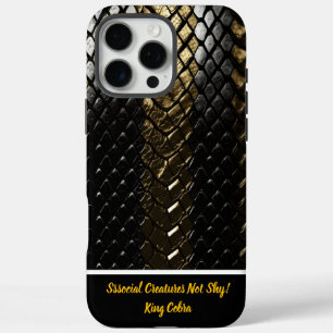 Glistening black and gold snake skin iPhone 16 pro max case