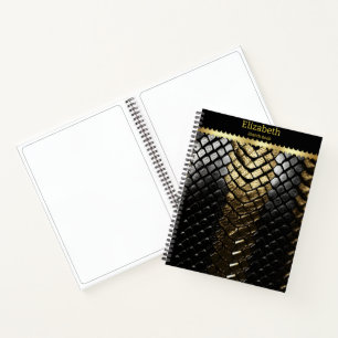Glistening black and gold snake skin notebook