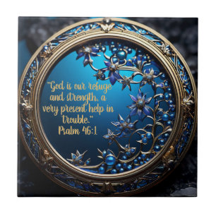 Glistening Blue With Gold Bible Verse Customisable Ceramic Tile