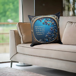 Glistening Blue With Gold Customisable Bible Verse Cushion