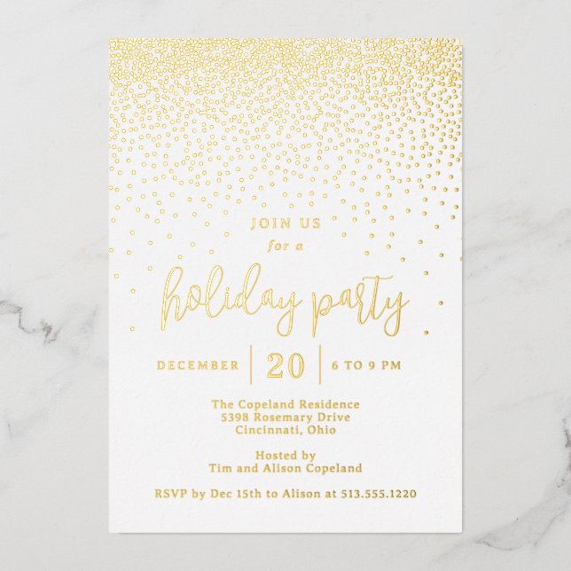 Glistening Dots Foil Holiday Party Invitation (Front)