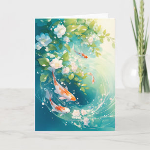 Glistening Harmony Koi in a Tranquil Pond Card