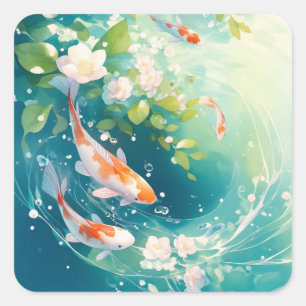 Glistening Harmony Koi in a Tranquil Pond Square Sticker