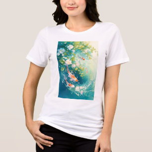 Glistening Harmony Koi in a Tranquil Pond Tri-Blend Shirt