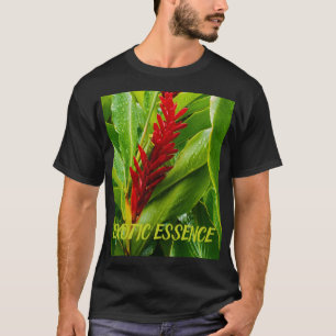 Glistening Red Ginger Flower and Rain-Kissed Leave T-Shirt