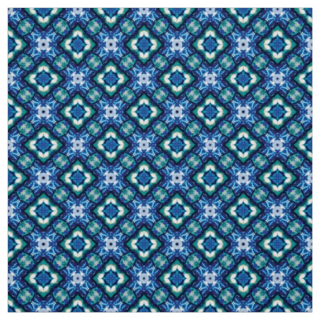Glitch2 White Blue Quilting Crafts Fabric (Swatch)