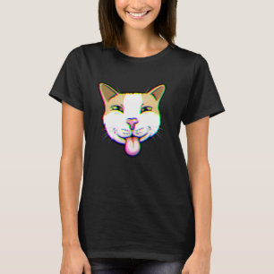 Glitch Cat Tongue Out Funny Trippy Meme Art T-Shirt