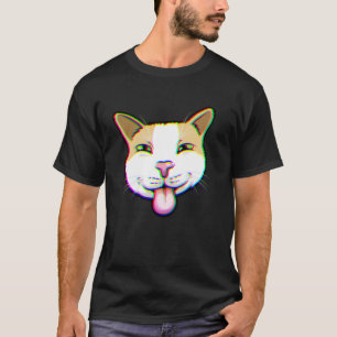 Glitch Cat Tongue Out Funny Trippy Meme Art T-Shirt