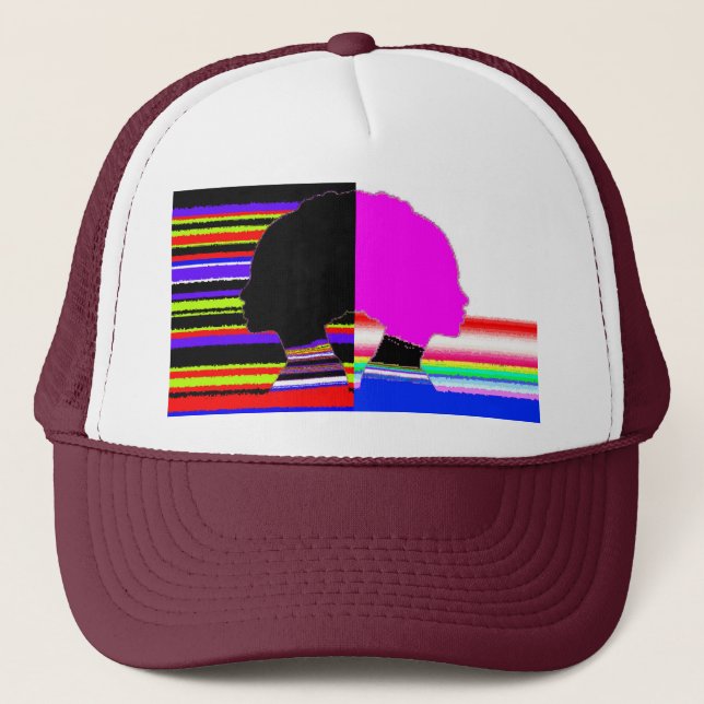 Glitch Dual Profile – Pop Art Trucker Hat (Front)