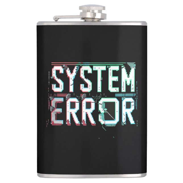 Glitch Font System Error, Cyberpunk Pixel  Hip Flask (Front)