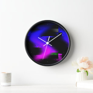 Glitch Plasma Black Clock
