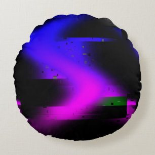 Glitch Plasma Black Round Cushion