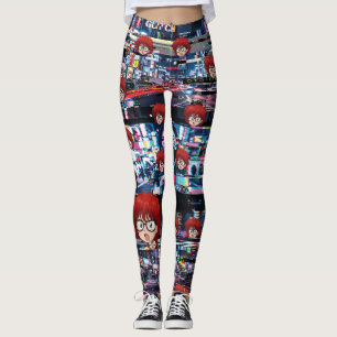 Glitch Retro Anime  Leggings