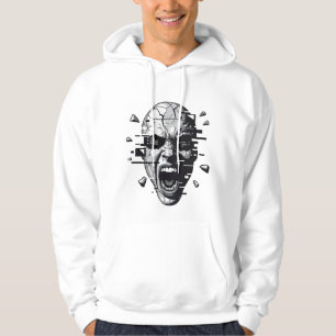 Glitch Scream Abstract Face – Dark Cyberpunk Logo Hoodie