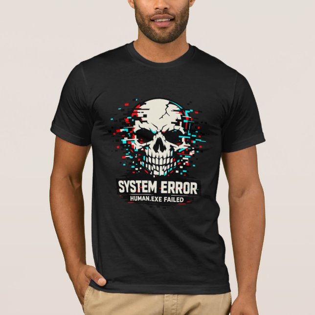 Glitch Skull System Error T-Shirt | Cyberpunk (Front)