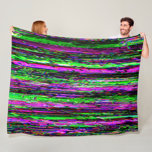 Glitch tech abstract pattern fleece blanket (In Situ)
