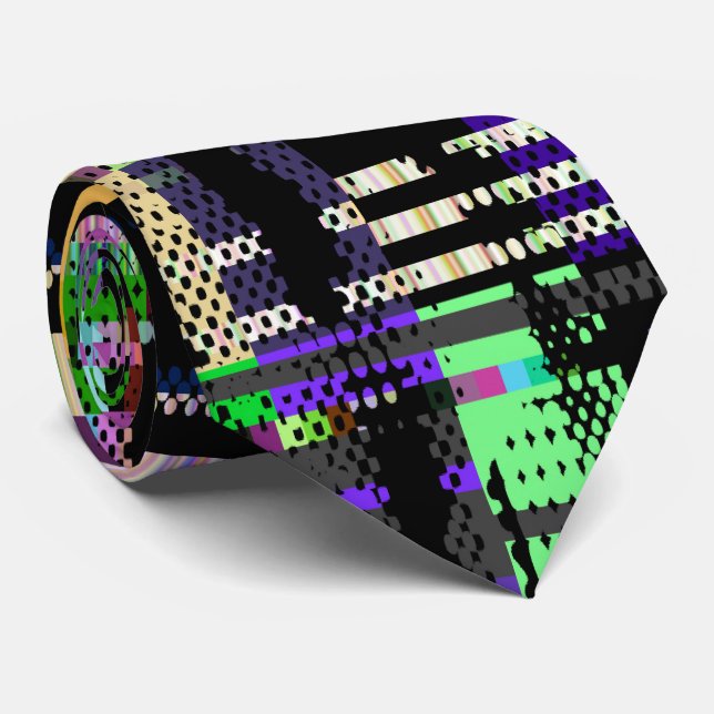 Glitch tech abstract pattern print tie (Rolled)