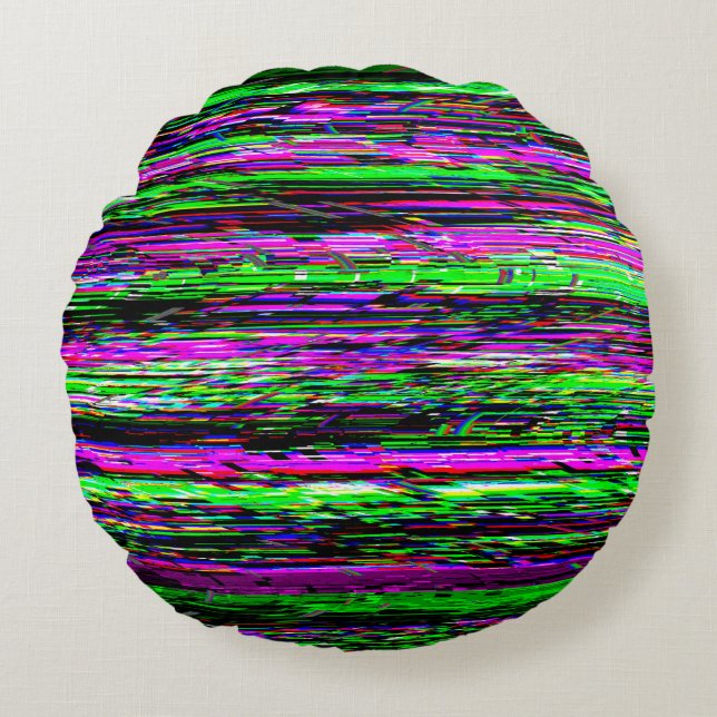 Glitch tech abstract pattern round cushion (Front)