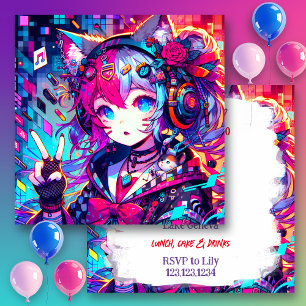Glitchcore Colourful Anime Artwork Birthday Invitation