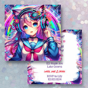 Glitchcore Colourful Anime Artwork Birthday Party Invitation