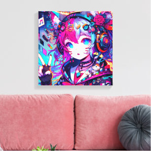 Glitchcore Colourful Anime Girl Artwork Canvas Print