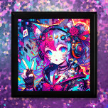 Glitchcore Colourful Anime Girl Artwork  Gift Box<br><div class="desc">Anime glitchcore girl giving a peace sign with headphones,  musical notes and fox ears colourful purple,  pink,  blue and black ai art.</div>