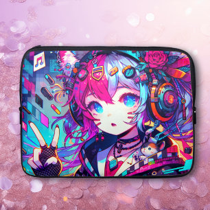 Glitchcore Colourful Anime Girl Artwork Laptop Sleeve
