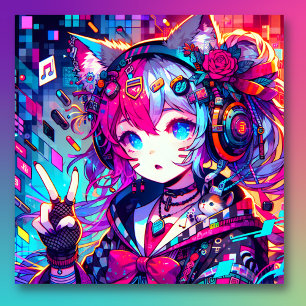 Glitchcore Colourful Anime Girl Artwork  Poster