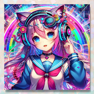 Glitchcore Colourful Anime Girl Artwork  Poster