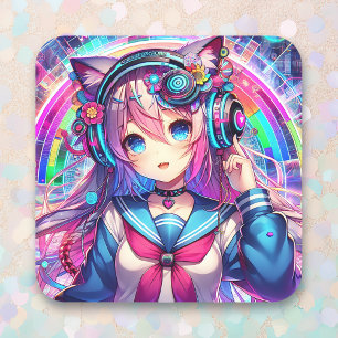 Glitchcore Colourful Anime Girl Artwork  Square Sticker