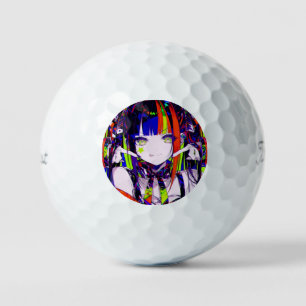 Glitchcore Neon Anime Girl Star Cheek Golf Balls