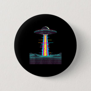 Glitchcore ufo abduction synthwave vaporwave alien 6 cm round badge