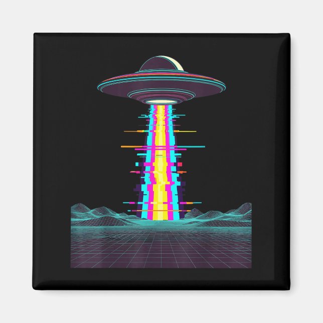 Glitchcore ufo abduction synthwave vaporwave alien magnet (Front)