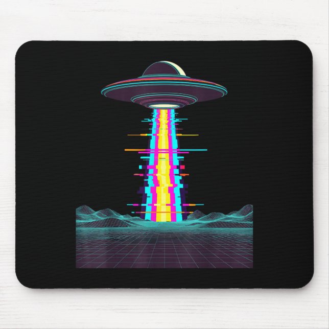 Glitchcore ufo abduction synthwave vaporwave alien mouse pad (Front)
