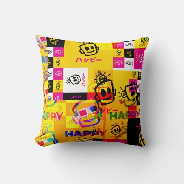 GLITCHED HAPPY Pillow (Front)