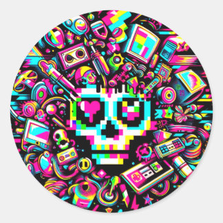 Glitched Out Skull - Heart Eye Classic Round Sticker