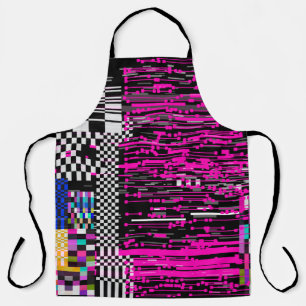 Glitched retro VHS screen with flickers and broken Apron